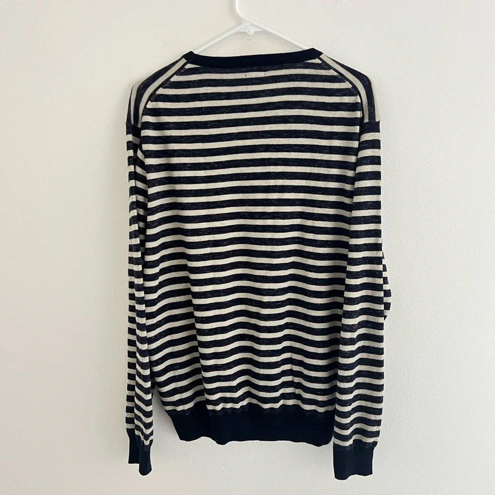 J. Crew Navy Striped Crewneck Cotton Sweater Large